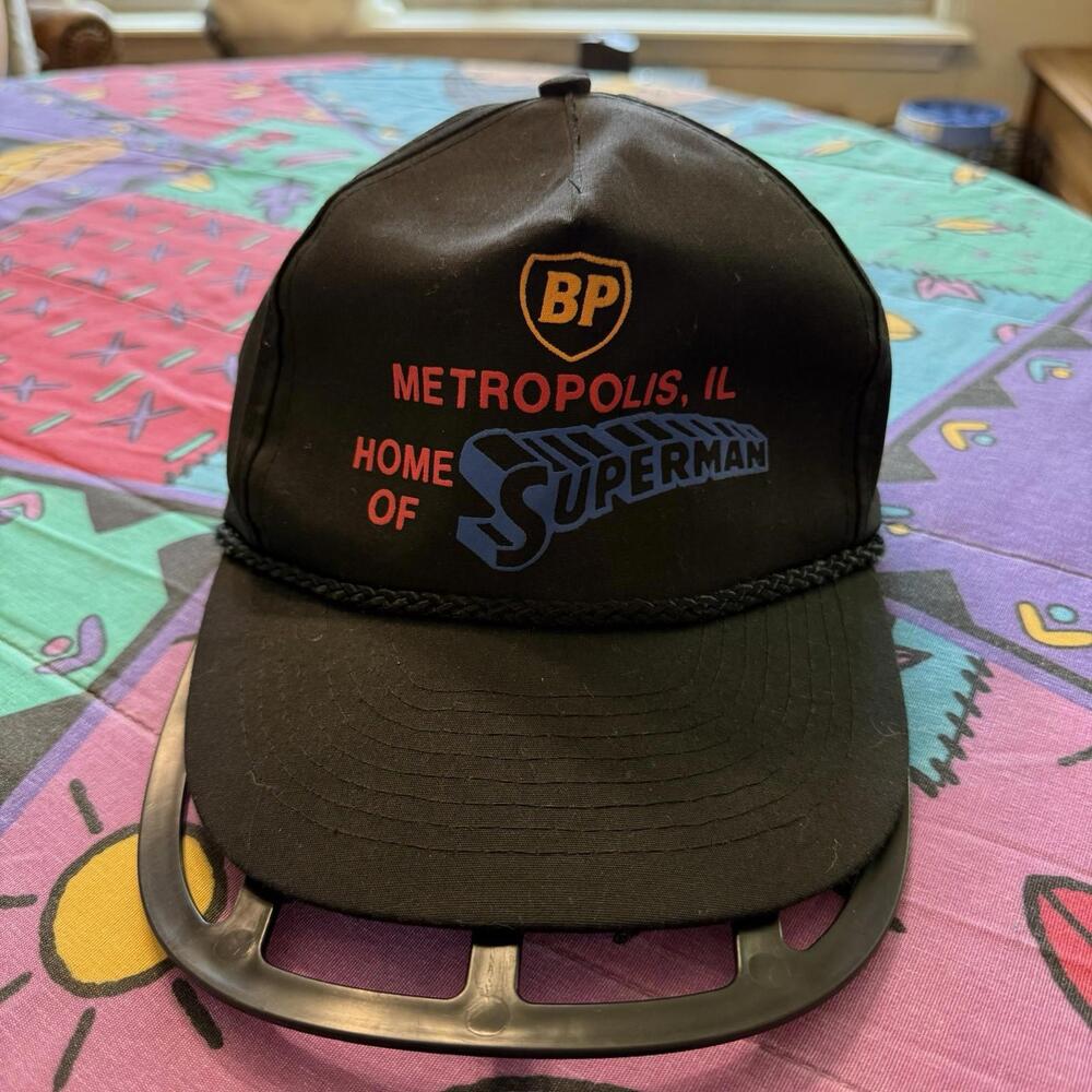 Vintage 70s/80s RARE Black Metropolis Home Of Superman Strap Back Hat OSFA - Picture 1 of 4
